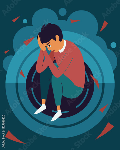 Stuck in a downward spiral of anger and resentment unable to see past their own bitterness.. Vector illustration
