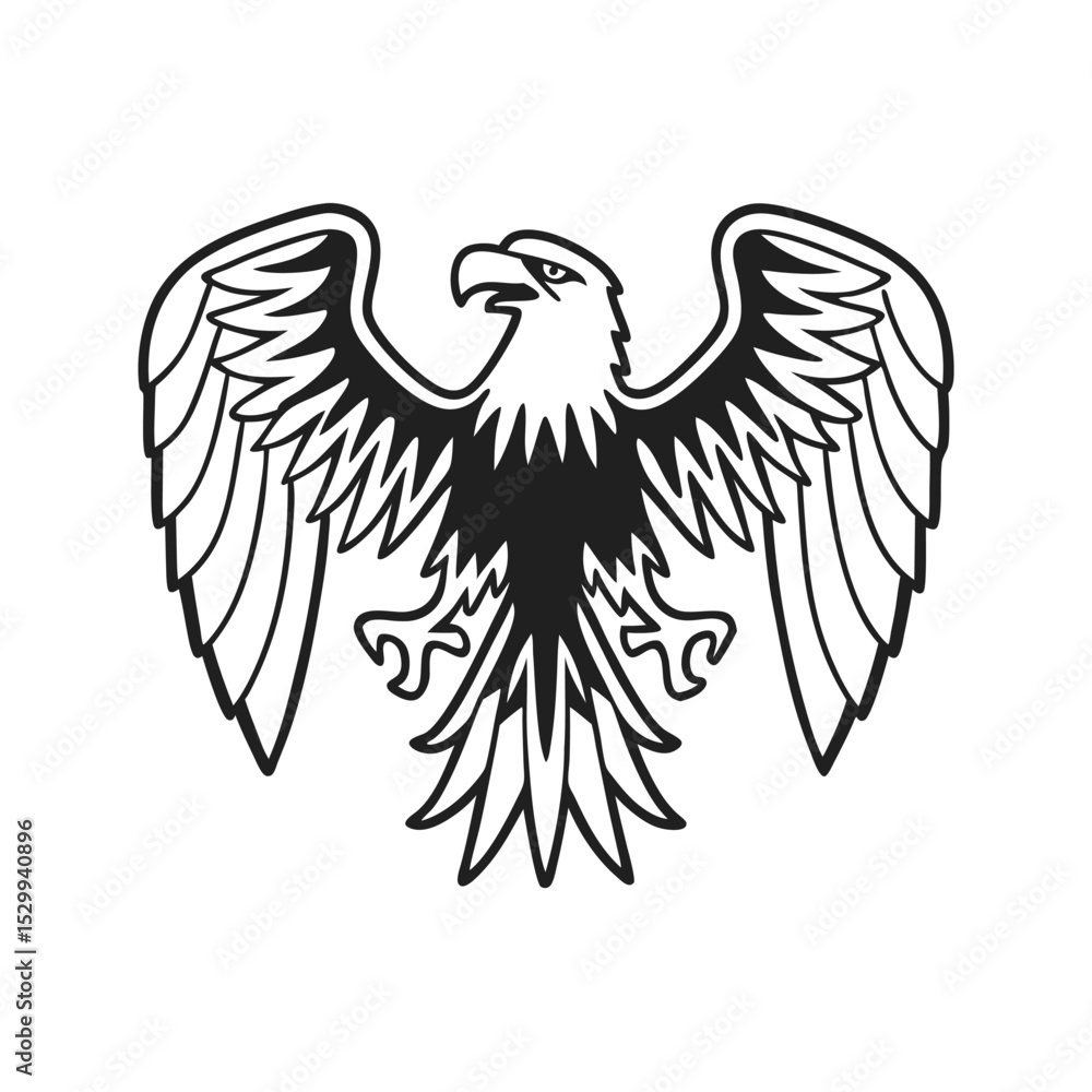 Fototapeta premium Battle ready eagle logo with spread wings and sharp beak vector illustration