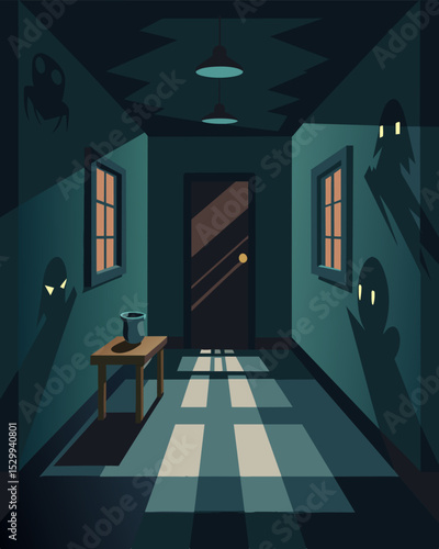 Shadows seemed to lurk around every corner of the gaslight room making it impossible to distinguish reality from the twisted illusions.. Vector illustration