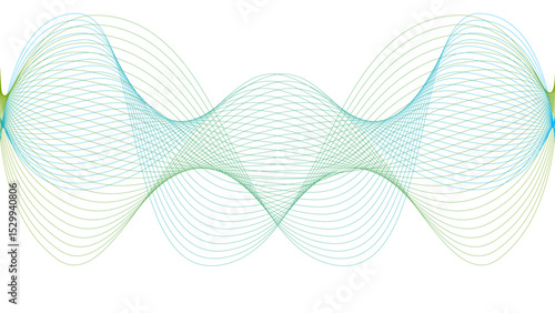 Vector curvy abstract line art wavy flowing dynamic colorful lines white background in concept music or sound, wave, wind, information flow