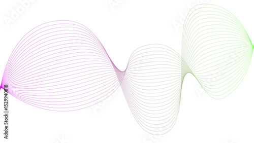 Vector curvy abstract line art wavy flowing dynamic colorful lines white background in concept music or sound, wave, wind, information flow