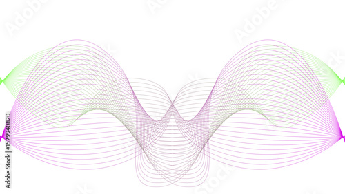 Vector curvy abstract line art wavy flowing dynamic colorful lines white background in concept music or sound, wave, wind, information flow