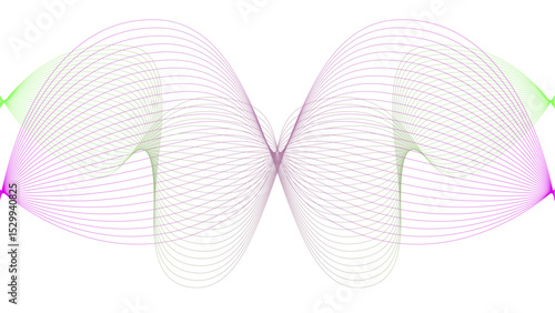 Vector curvy abstract line art wavy flowing dynamic colorful lines white background in concept music or sound, wave, wind, information flow