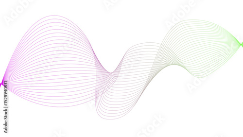 Vector curvy abstract line art wavy flowing dynamic colorful lines white background in concept music or sound, wave, wind, information flow