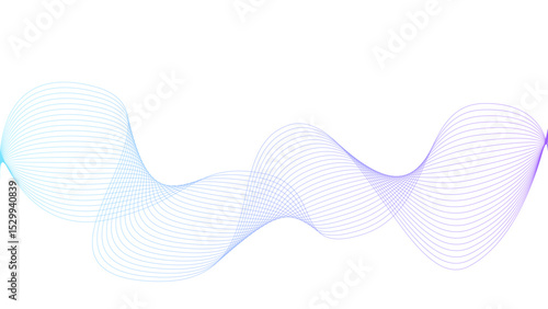 Vector curvy abstract line art wavy flowing dynamic colorful lines white background in concept music or sound, wave, wind, information flow