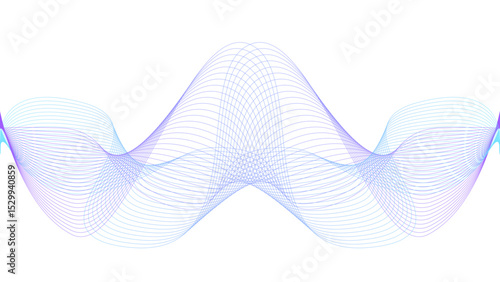 Vector curvy abstract line art wavy flowing dynamic colorful lines white background in concept music or sound, wave, wind, information flow