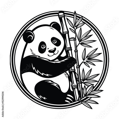 Panda hugging bamboo logo in cute vector style vector illustration