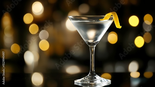 Wallpaper Mural A classic martini, garnished with a twist of lemon, served in a sleek martini glass on a polished black countertop with soft ambient lighting Torontodigital.ca