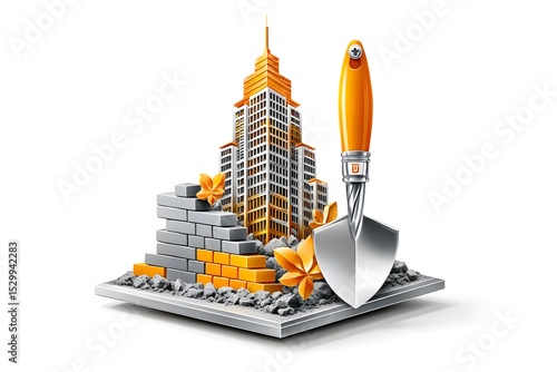 Fototapeta Naklejka Na Ścianę i Meble -  Masonry construction logo with concrete blocks high resolution photo