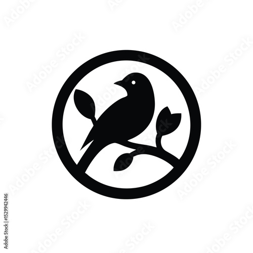 Elegant bird perched on blooming branch logo vector illustration