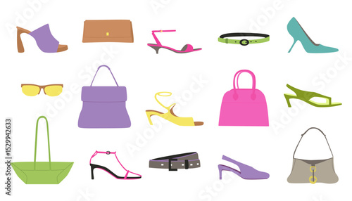 A fashionable and stylish collection of accessories that can be used for various purposes such as advertising, fashion blogs or just for illustration.