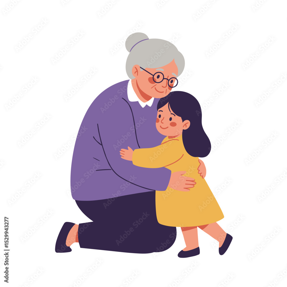 Obraz premium Grandmother hugging granddaughter with joy in a warm setting 