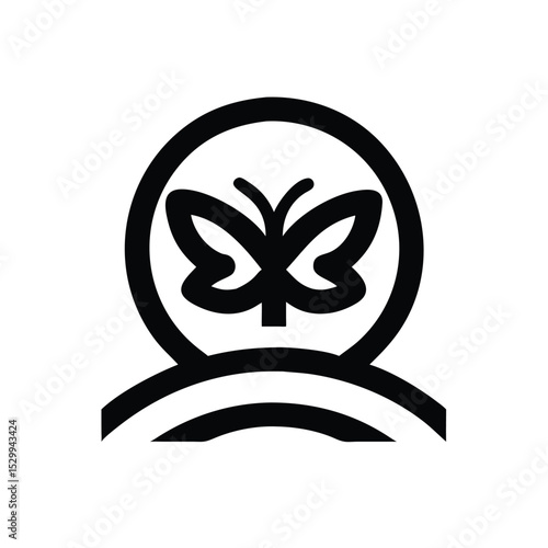 Butterfly flying above a meadow logo vector illustration