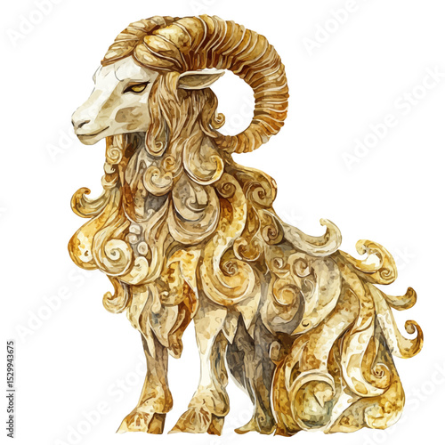 watercolor vector of Golden Fleece Greek Mythology, isolated on a white background.