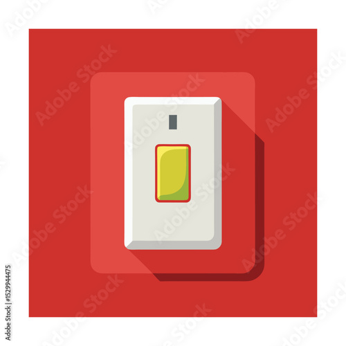 Simple illustration of a light switch in a vibrant red square graphic design element