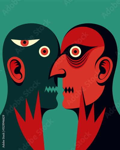 The figures eyes gleam with malice as they whisper cunning words into the ear of their prey manipulating them into a .. Vector illustration