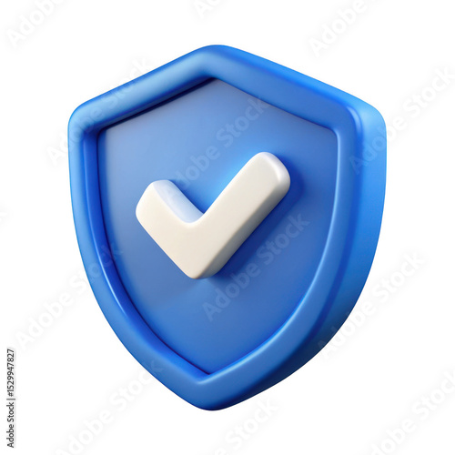 3d realistic blue shield checkmark icon isolated on transparent background
