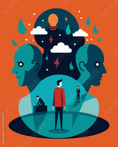 Everywhere they turned there was an unending stream of negative echoes filling their mind with selfdoubt and insecurity.. Vector illustration