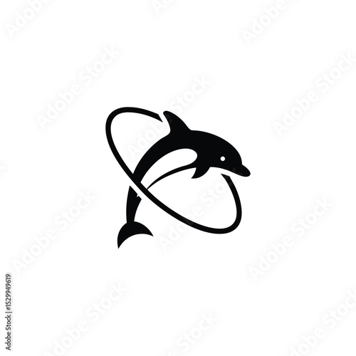dolphin hoop jump action vector illustration