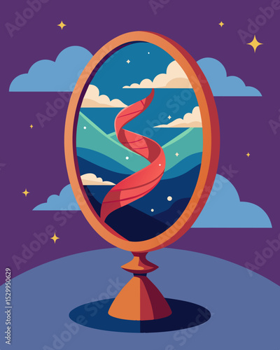 A twisted alternate universe was revealed in the mirror manipulating its viewers into believing in a false reality.. Vector illustration