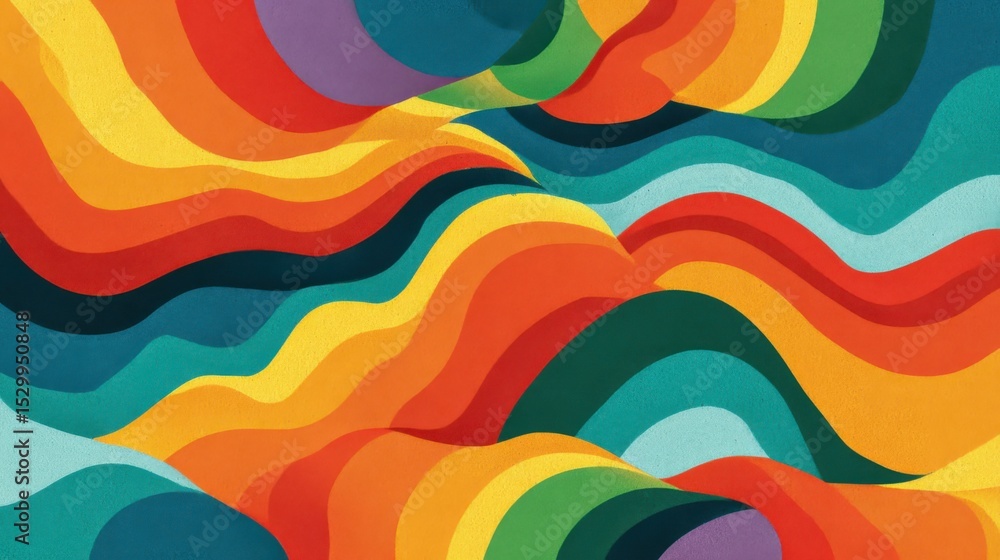 Obraz premium A colorful painting of a wave with a rainbow in the background. The painting is abstract and has a vibrant, energetic feel to it