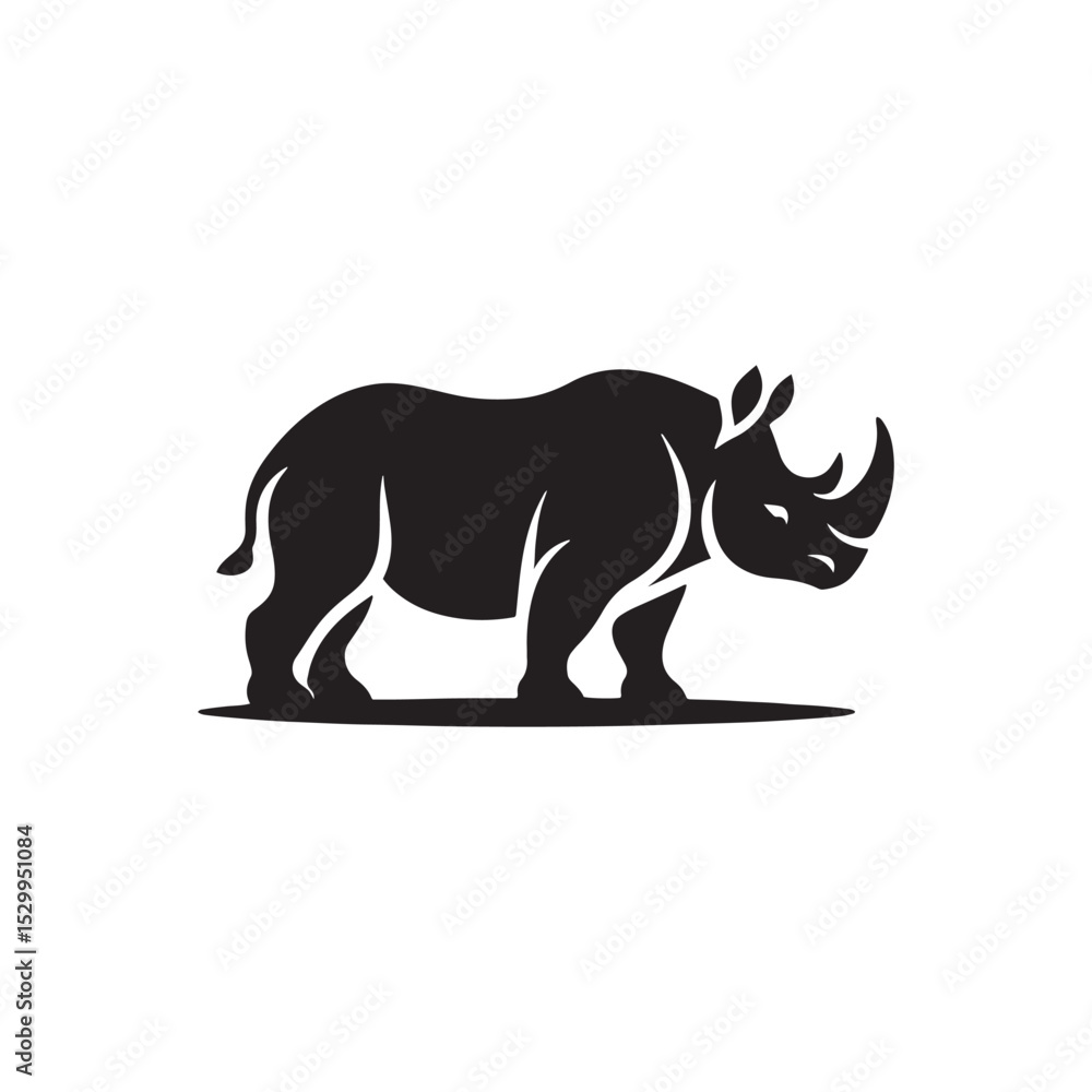 Obraz premium Majestic Indian Rhinoceros Silhouette – Bold Wildlife Vector Illustration Featuring Powerful One-Horned Rhino in Profile, Perfect for Nature, Conservation, Jungle, and Safari Themed Designs. 