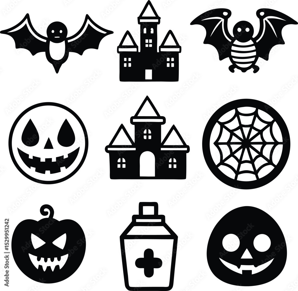 Obraz premium Halloween Vector Symbols – Scary Theme in Orange and Black 