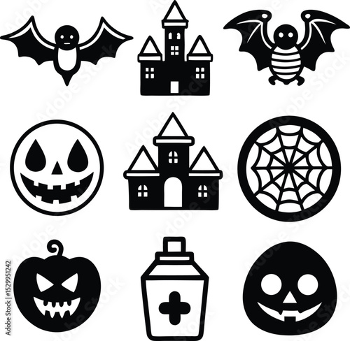 Halloween Vector Symbols – Scary Theme in Orange and Black
