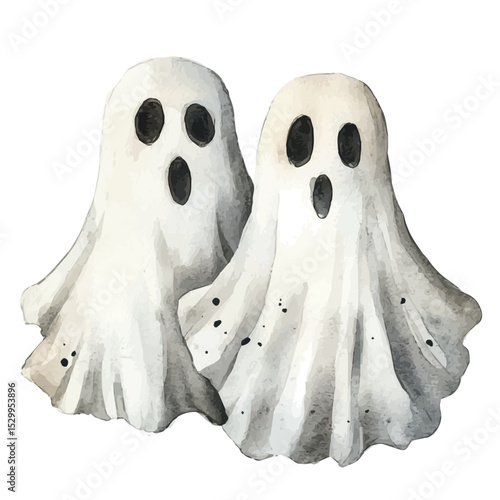 Ghost Decorations, watercolor clipart vector, isolated on a white background.