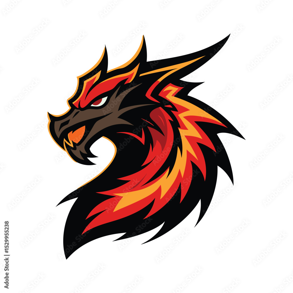 Naklejka premium Fierce Dragon with Fire and Strong Lines vector illustration