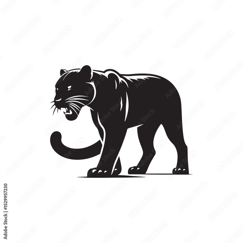 Obraz premium Majestic Jaguar Vector Silhouette Illustration of a Powerful Wild Cat in Mid-Prowl – Jungle Predator Artwork for Tattoo, Logo, Poster, or Wildlife Themed Design Projects 