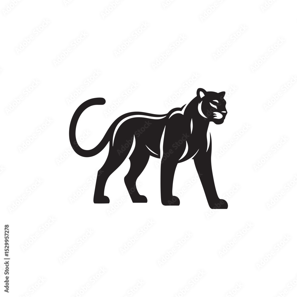 Obraz premium Majestic Jaguar Vector Silhouette Illustration of a Powerful Wild Cat in Mid-Prowl – Jungle Predator Artwork for Tattoo, Logo, Poster, or Wildlife Themed Design Projects 