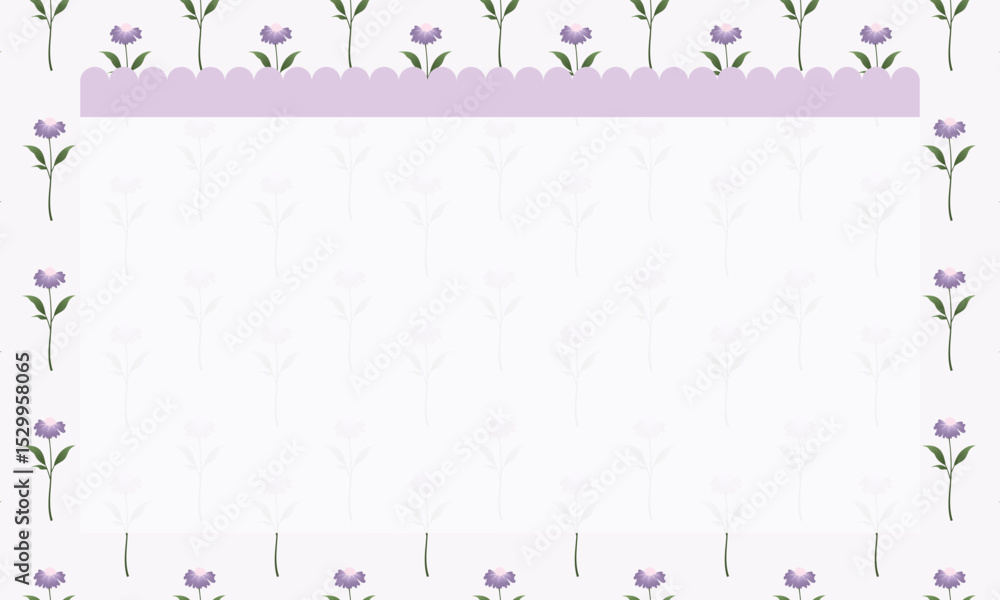 Cute kawaii notepad frame poster and banner background with purple flower pattern Cute kawaii notepad frame poster and banner background with purple flower pattern