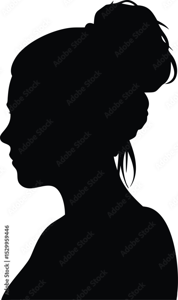 woman with messy bun hair vector silhouette woman with messy bun hair vector silhouette
