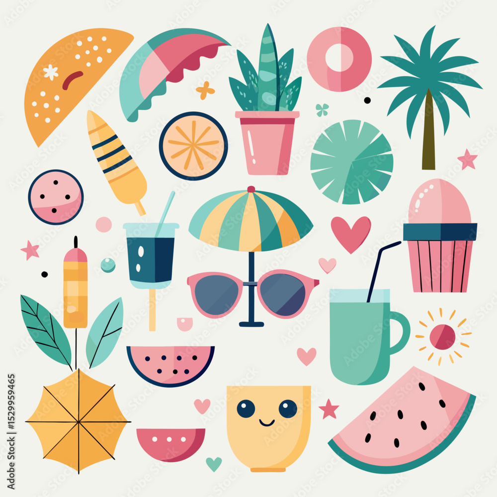 Fototapeta premium vector illustration of a set of summer icons
