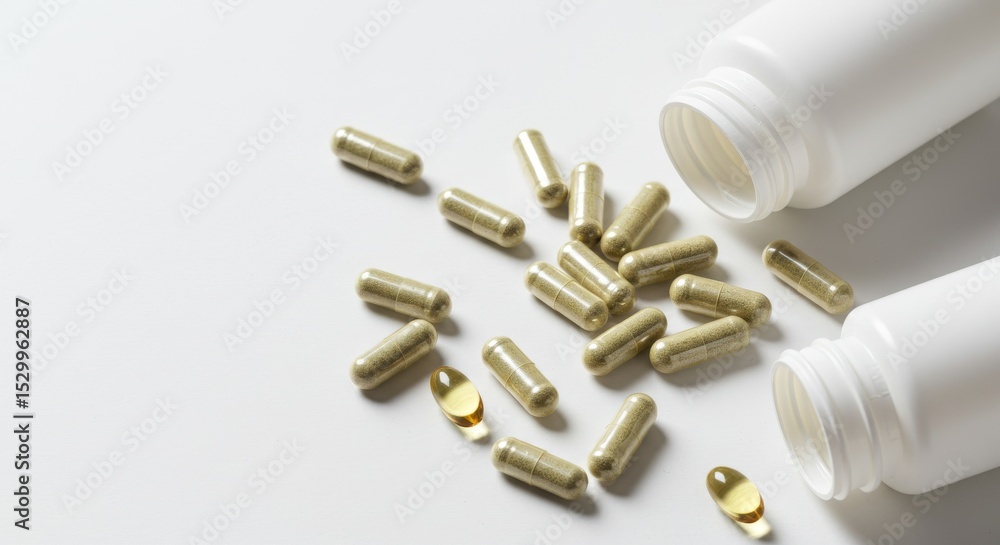 Naklejka premium Essential Wellness Herbal Supplements on White