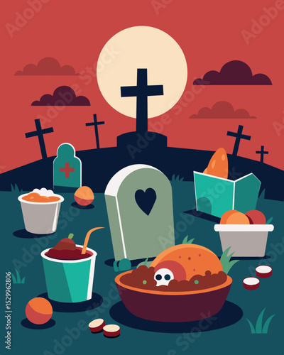 A graveyard of uneaten meals with no chance of being revived.. Vector illustration