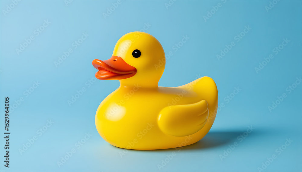 Classic Yellow Rubber Duck Toy on Blue Background Classic Yellow Rubber Duck Toy on Blue Background