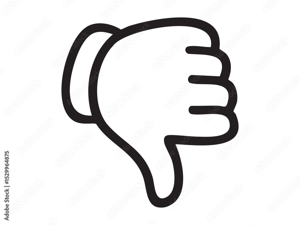 Fototapeta premium Black outline of a thumbs down hand gesture icon, isolated on white background, graphic illustration. concept of disapproval, icon, logo, social media symbol, communication, design element