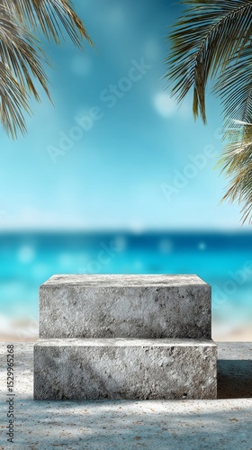 Relaxing on a Beachfront Bench With Ocean View and Palm Trees on a Sunny Day.