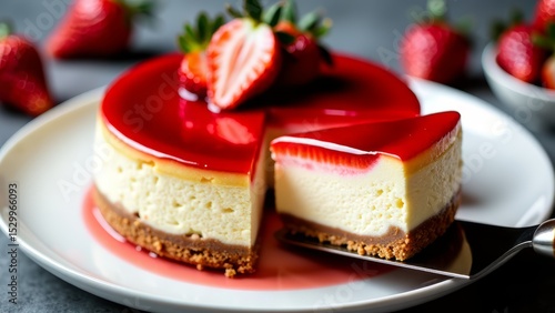 Wallpaper Mural Strawberry cheesecake slice on plate Torontodigital.ca