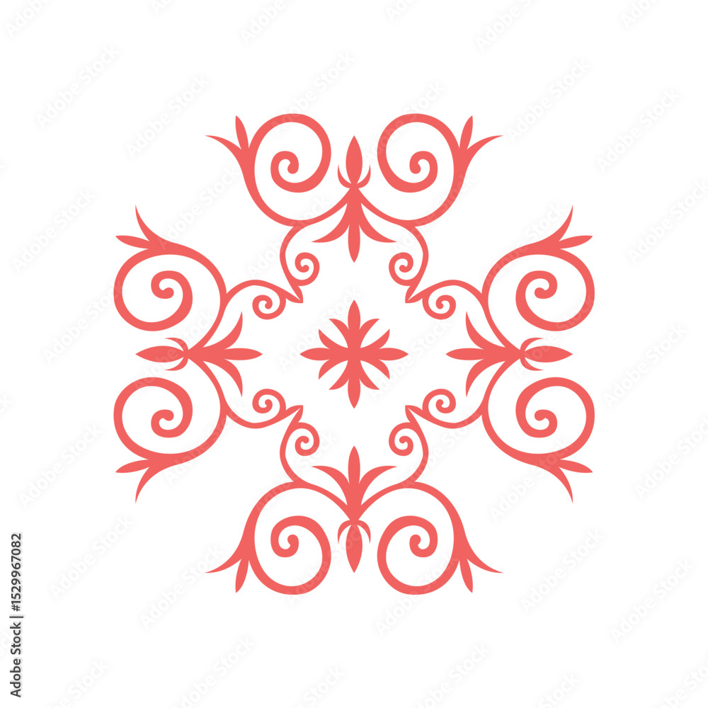 Ethnic Turkic Ornament Vector Traditional Floral Pattern with Swirls and Symmetry Ethnic Turkic Ornament Vector Traditional Floral Pattern with Swirls and Symmetry