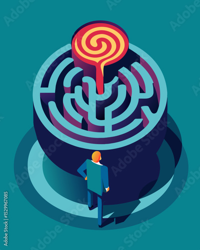 The continuous loop of the mind maze simulates the constant battle between reason and emotion within the persons mind.. Vector illustration