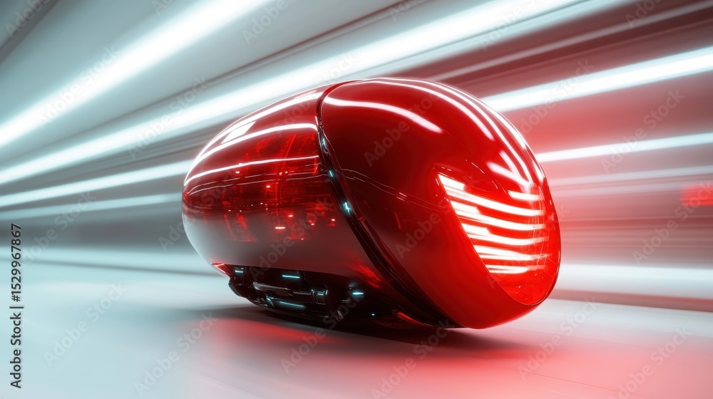 Fototapeta premium A stunning futuristic red object blurs through a bright environment, symbolizing speed, innovation, and the ever-evolving world of technology and design.