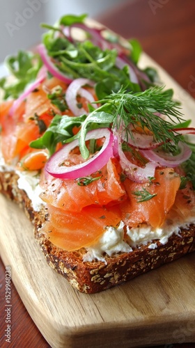 Delicious Open-Faced Sandwiches Topped With Smoked Salmon, Cream Cheese, and ...