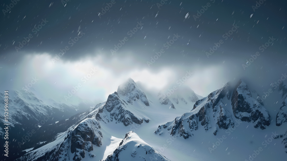 Snow-capped mountain peaks under clear blue sky. Natural Winter Landscapes. World Snow Day. Snow-capped mountain peaks under clear blue sky. Natural Winter Landscapes. World Snow Day.