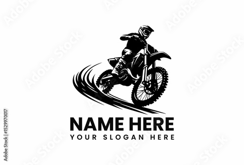 Action-packed black silhouette vector of motocross raiser launching dirt bike with dramatic soil explosion