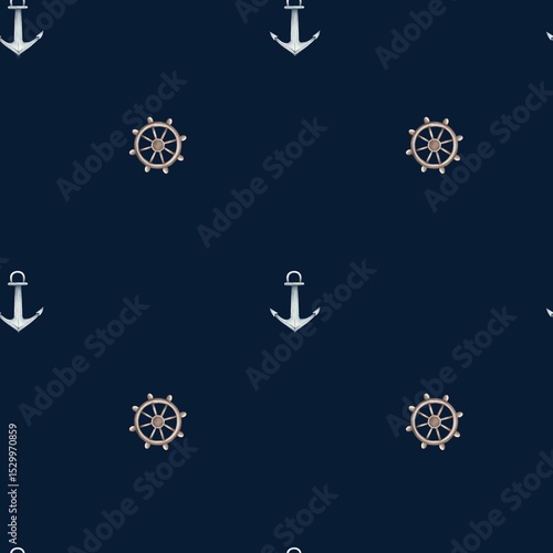 anchor and steering wheel pattern on dark blue background