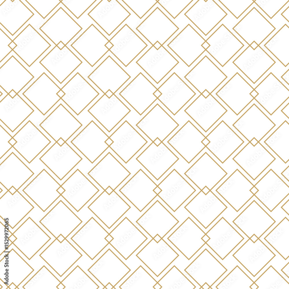 Fototapeta premium Abstract geometric pattern with squares, crosses, stripes, lines. Seamless vector background. White and gold ornament. Modern reticulated graphic design.