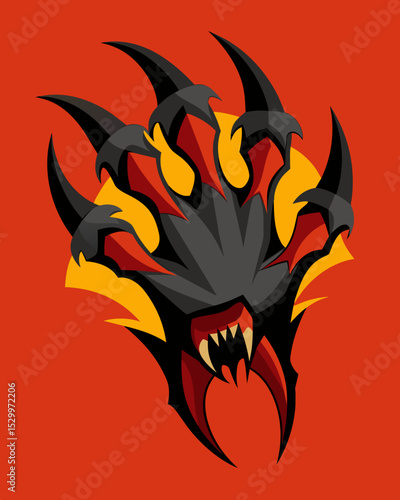 Its fingers end in menacing claws ready to strike at any unsuspecting user who dares to cross its path.. Vector illustration